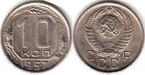 coin Soviet Union Russia 10 kopeks 1957