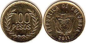 moneda Colombia 100 pesos 2011