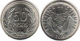 moneda Colombia 50 pesos 2010