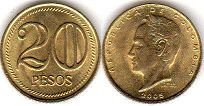 moneda Colombia 20 pesos 2005