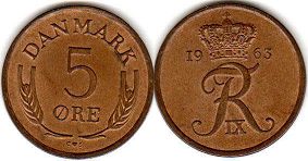 mynt Danmark 5 öre 1963