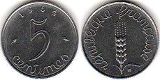 moneda Francia 5 céntimos 1964