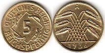 Münze German Weimar 5 pfennig 1936
