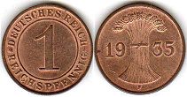 Münze German Weimar 1 pfennig 1935