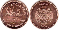 coin Guyana 5 dollars 2008