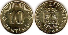 coin Latvia 10 santimu 2008