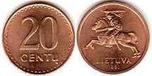 coin Lithuania 20 centu 1991