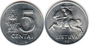 coin Lithuania 5 centai 1991
