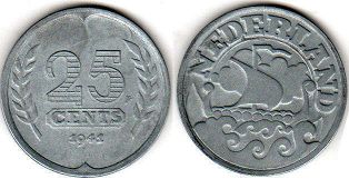 monnaie Pays-Bas 25 cents 1941