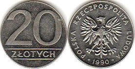 coin Poland 20 zlotych 1990
