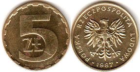 moneta Polska 5 zlotych 1987