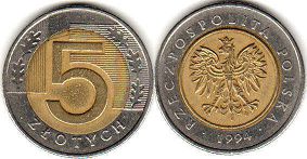 moneta Polska 5 zlotych 1994