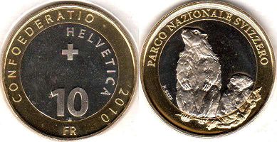 coin Switzerland 10 francs 2010