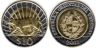 moneda Uruguay 10 pesos 2011