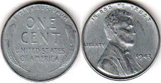 US viejo moneda 1 centavo 1943 Lincoln cent
