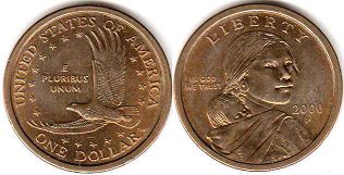 US moneda 1 dólar 2000 Sakagawea dólar