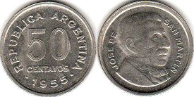 moneda Argentina 50 centavos 1955