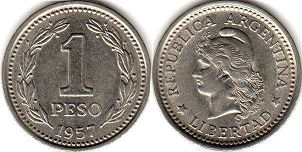 moneda Argentina 1 peso 1957