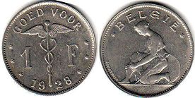 coin Belgium 1 franc 1928