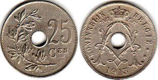 pièce Belgique 25 centimes 1913