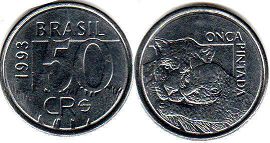 moeda Brasil 50 cruzeiros reais 1993