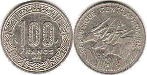 pièce République Centrafricaine 100 francs 1988