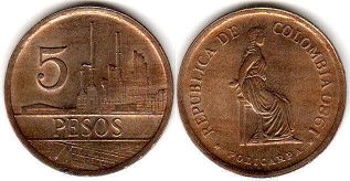 moneda de 5 pesos colombianos 1980