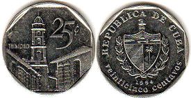 moneda Cuba 25 centavos 1994 convertible