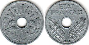 moneda Francia 20 céntimos 1941