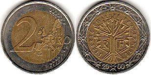 mynt Frankrike 2 euro 2000