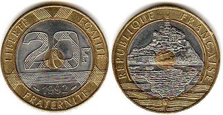 coin France 20 francs 1992 