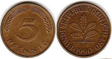 moneta Germany 5 pfennig 1990