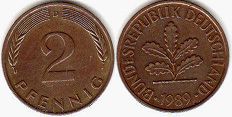 coin Germany 2 pfennig 1989