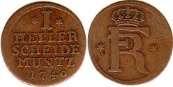 Münze Hessen-Kassel 1 heller 1740