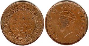 coin India 1/4 anna 1939