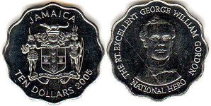coin Jamaica 10 dollars 2005