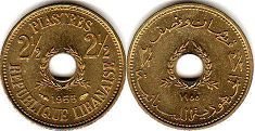 piece Lebanon 2.5 piastres 1955