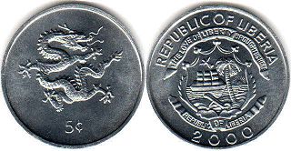 coin Liberia 5 cents 2000