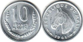 piece Mali 10 francs 1961