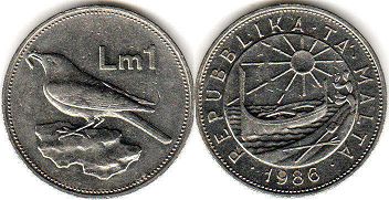 coin Malta 1 lira 1986