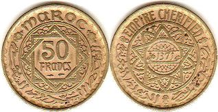 piece Morocco 50 francs 1952