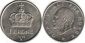 mynt Norge 1 krone 1974