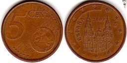 moneta Hiszpania 5 euro cent 2007