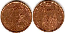 mynt Spanien 2 euro cent 2000