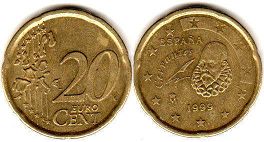 pièce de monnaie Spain 20 euro cent 1999
