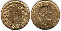 coin Switzerland 5 rappen 1981