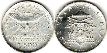 coin Vatican 500 lire 1963