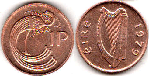 Details about   Ireland Republic 1975-1 Penny Bronze Coin Stylized bird Irish harp 