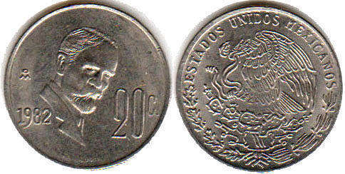 Mexican coin 20 centavos 1982
