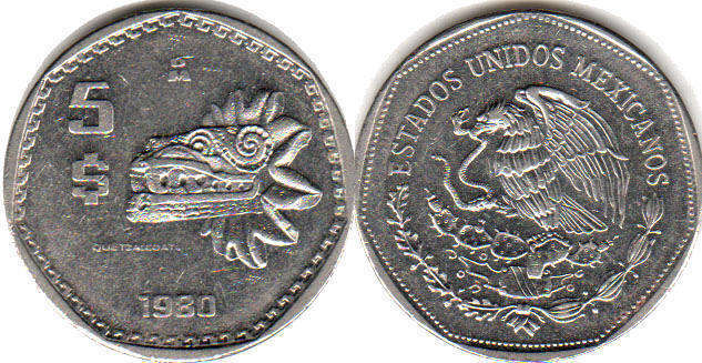Mexican coin 5 pesos 1980